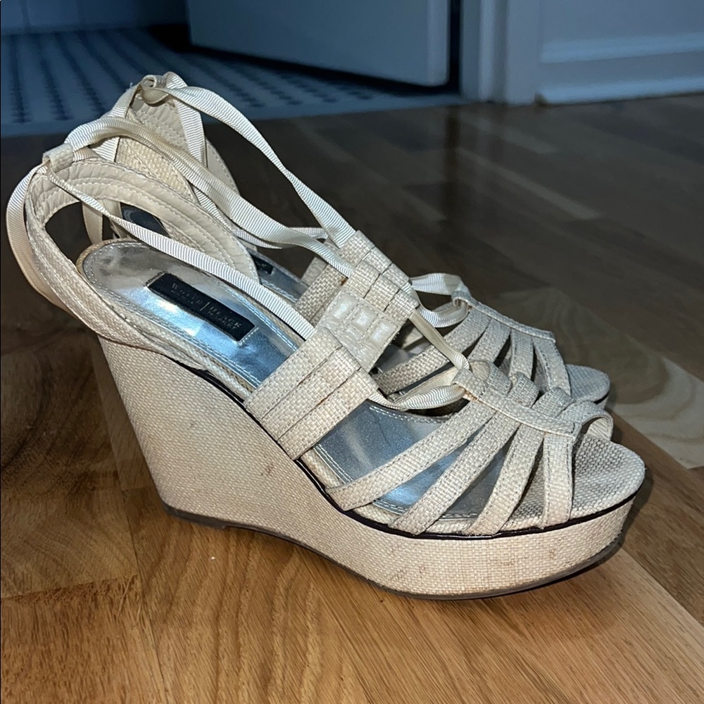 Cream Wedges with Intricate Straps